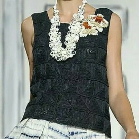 $2,200 OSCAR DE LA RENTA STUNNING BLUE EXCLUSIVE BEAD SILK KNIT RUNW BLOUSE US M - Picture 2 of 5